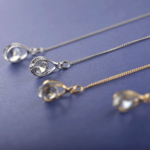 S925 Water Drop Chain Threader Earrings - Picture 5 of 11